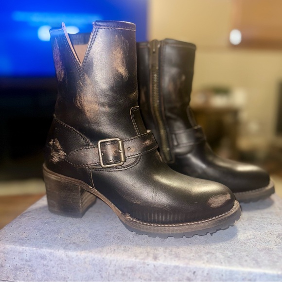 Freebird by Steven Shoes - Freebird by Steven “Carlito” Distressed Black Leather Moto Boots Size 7 (Black)